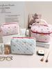 Korean version red cherry print quilted cosmetic bag striped three- versatile simple storage bag going out travel porta