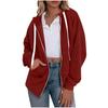 Women's Fashionable Solid Color Long Sleeved Hooded Sweatshirt With Loose Zipper Pocket Jacket