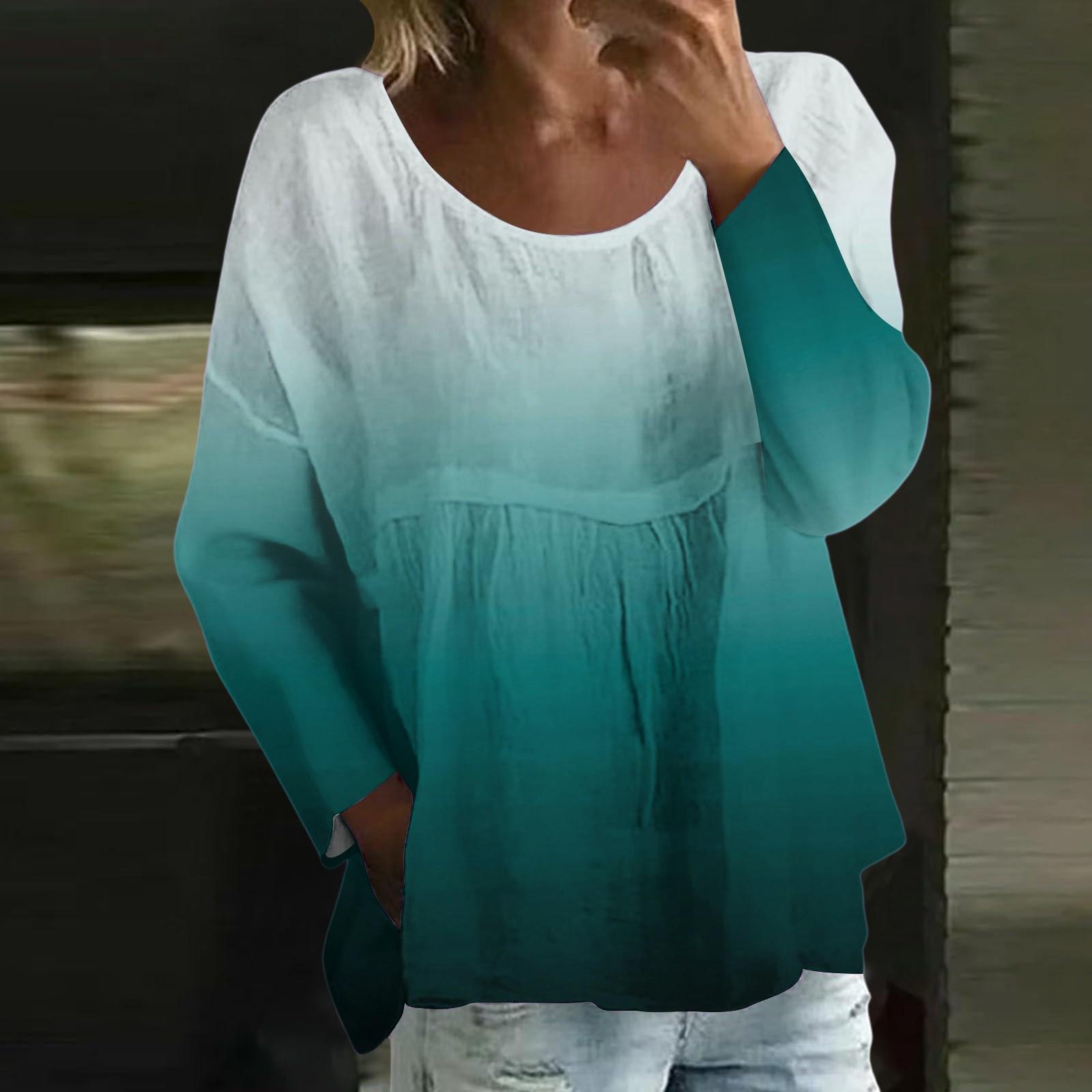 

Women s Casual Fashion Loose Round Neck Gradient Print Long Sleeve Top S циан