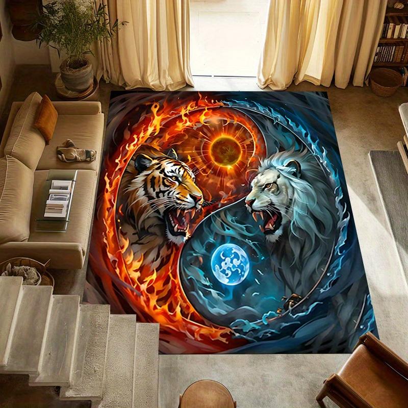 1pc Fire and Ice Animals Themed Rug for Home Decor, Non-slip Office Carpet, Chair Mat, Outdoor Mat, Christmas and Halloween Gifts-0731148