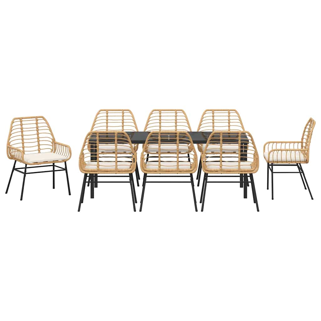 Garden Dining Set 9 pcs Brown Poly Rattan