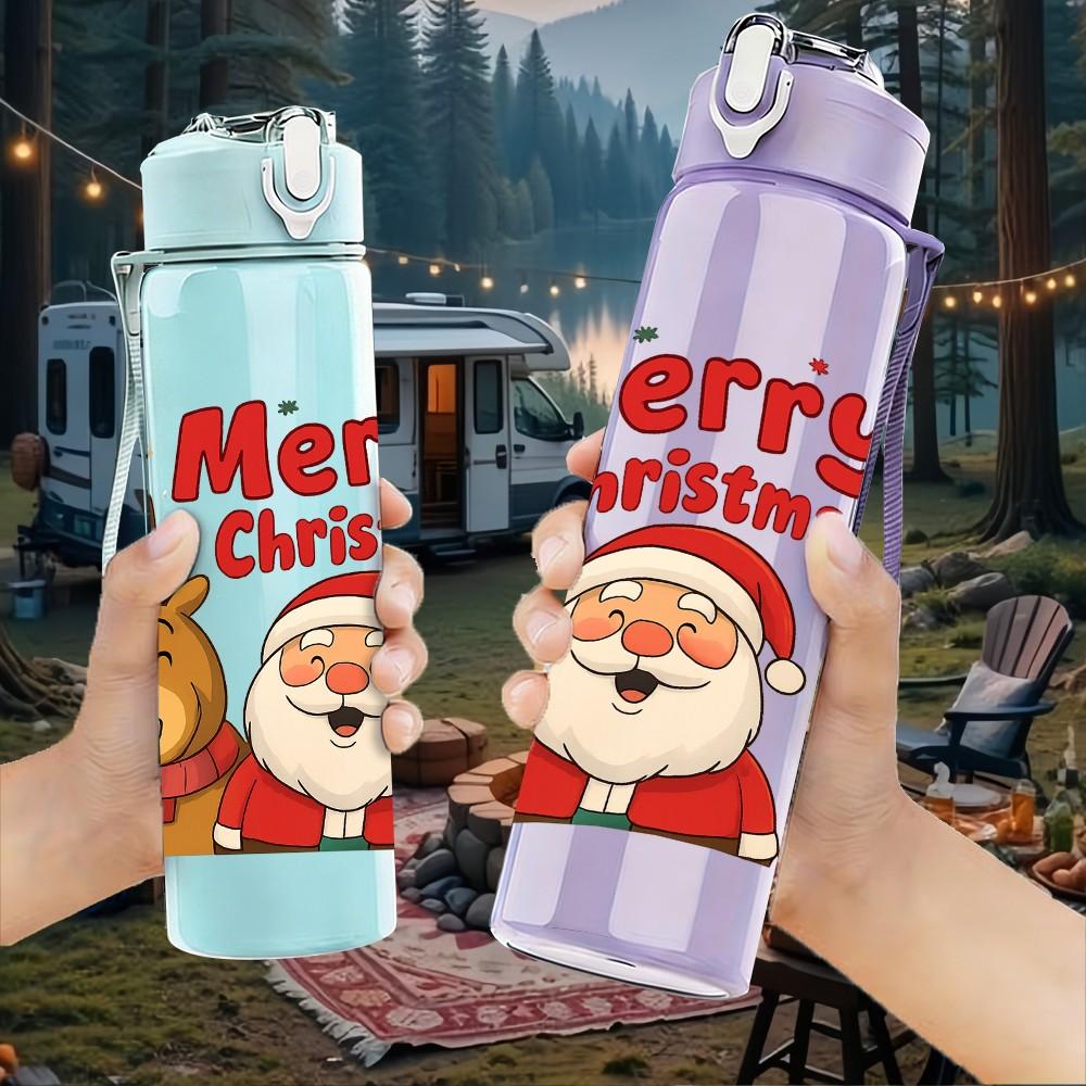 1PC Merry Christmas Santa 750ml Color Plastic Sports Water Bottle Leakproof Flip Straw Lid Suitable for Sports Office Home Use