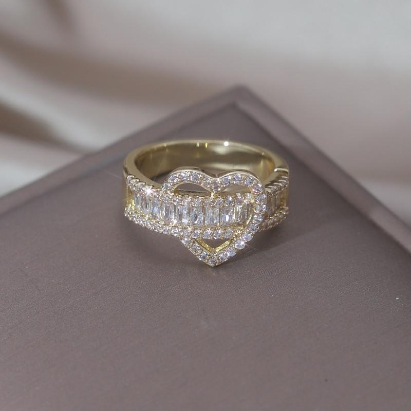 14K Gold Plating Luxury Love Zircon Ring Korea New Design Fashion Zircon Elegant Women's Party Opening Adjustable Accessories