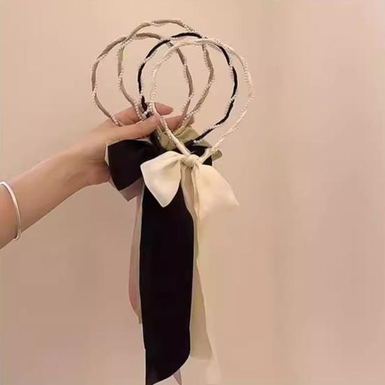 Women Headband Detachable Detachable Ribbon Bow Anti-Slip Thin Edges Hair Hoop Daily Wear Hair
