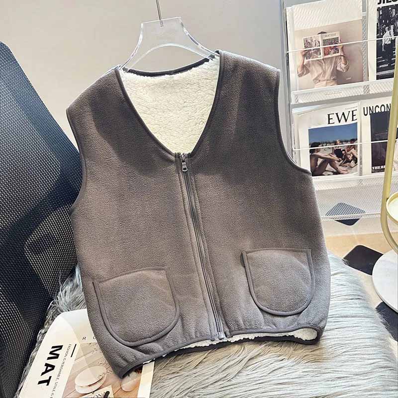 Padded Vest Women Winter Thickened Bottoming Undershirt  Solid Color Warm Sleeveless Vest