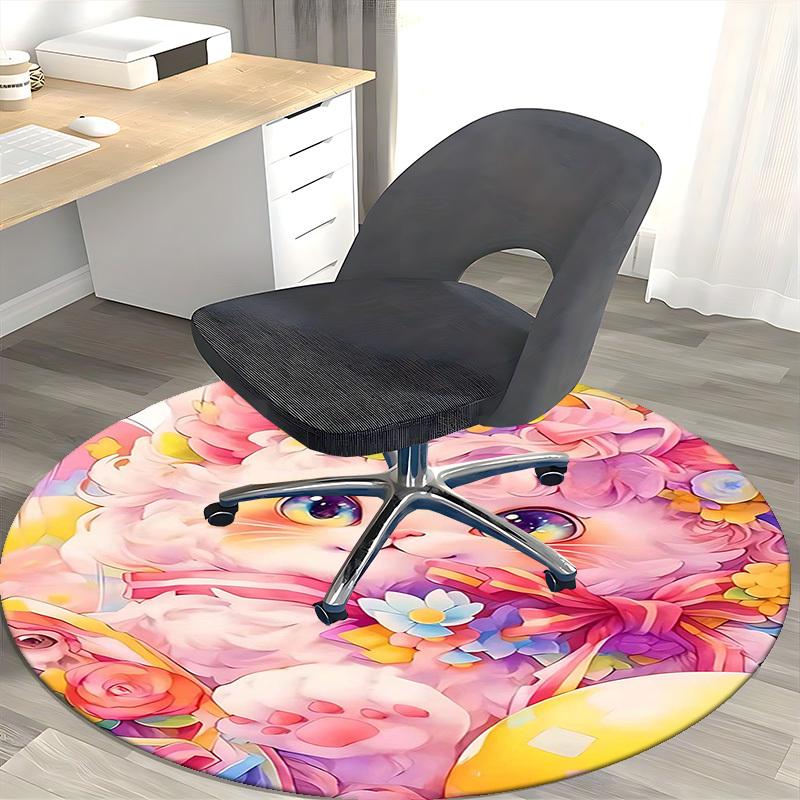1pc Anime Design Flower Cat Round Carpet Office Chair Mat, Non Slip Rug for Home Decor, Living Room, Bedroom, Game Room, Festival Gift