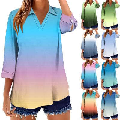 Women's T Shirt Tee Print Button  3/4 SleeveDaily Weekend Fashion Basic V, Neck Regular Top