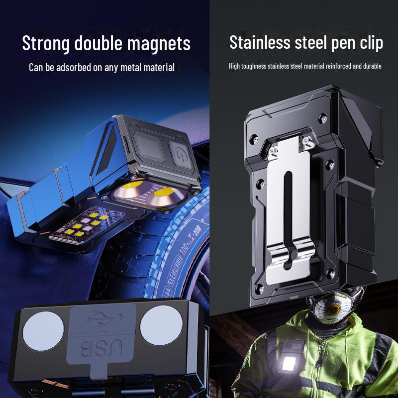 Super Bright Portable LED Flashlight with COB Side Light, Long-lasting Battery, and Warning Light for Outdoor and Work Lighting