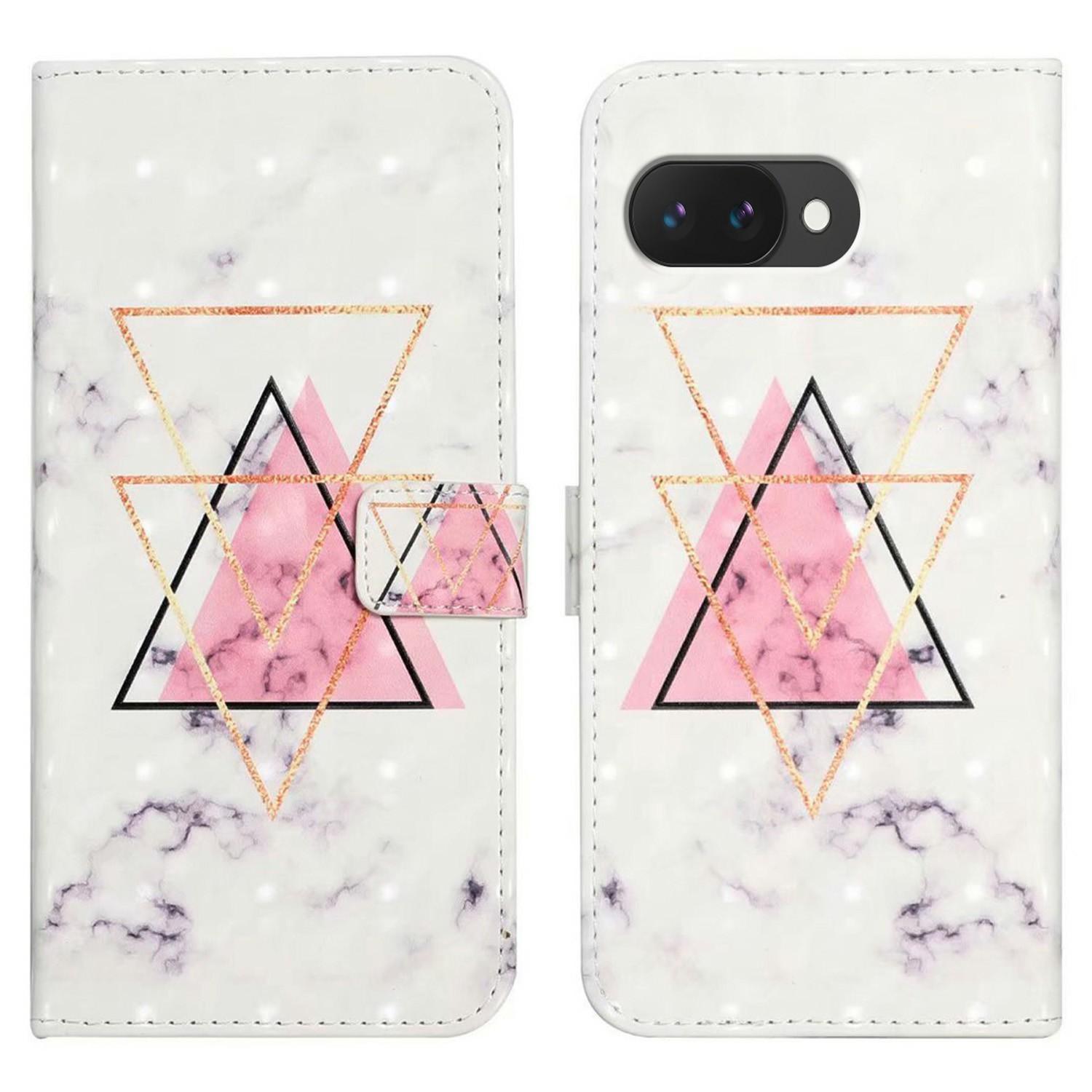 

For Google Pixel 9a Case 3D Creative Pattern PU Leather Stand Phone Cover Triangle Marble