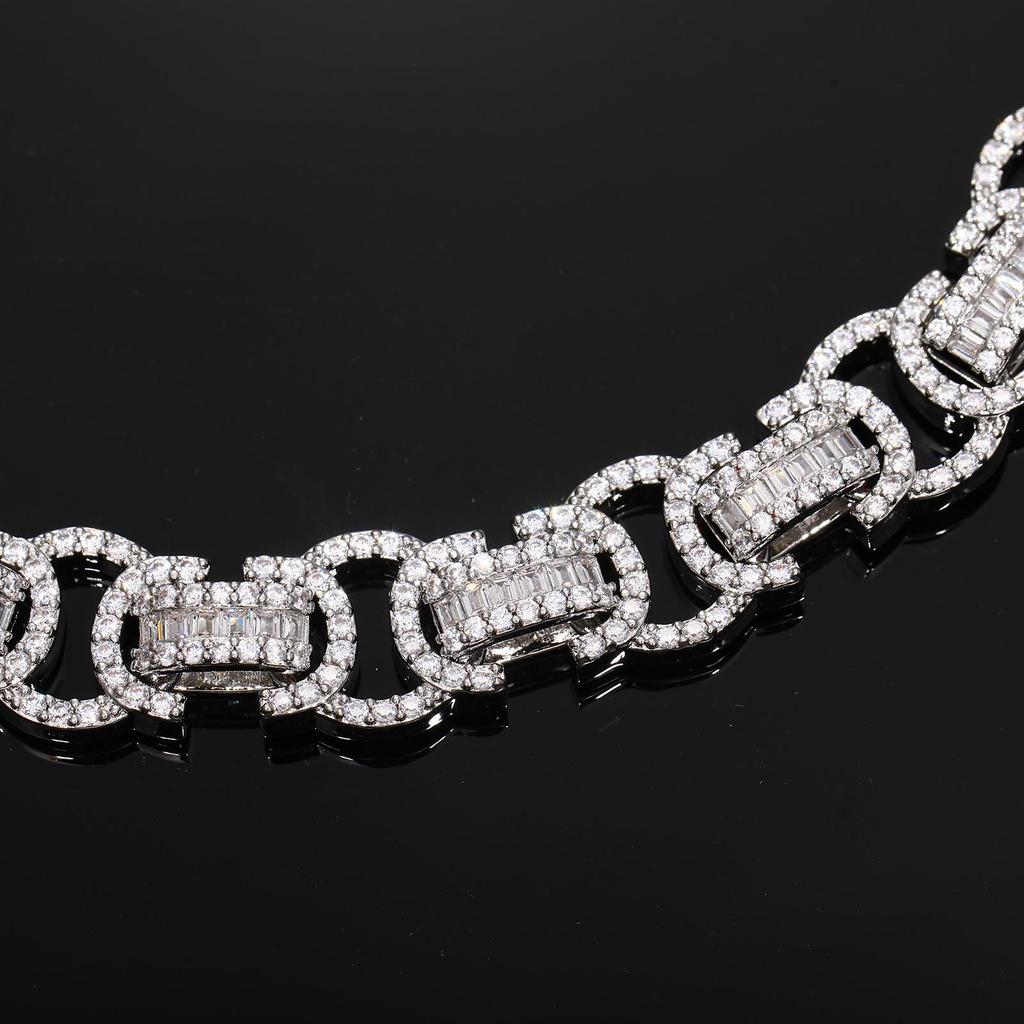 European-American Hip Hop 13mm Diamond Zirconia Bow Square Chain Necklace & Bracelet Set