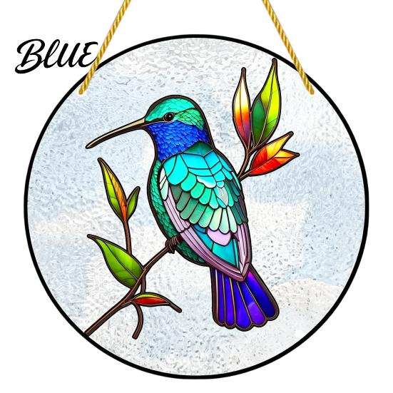 Exquisite Floral Bird Motif Colorful Hummingbird Wall Hanging Decoration, Stained Acrylic Suncatcher for Window Easy Install Pendant Decor, Decorative