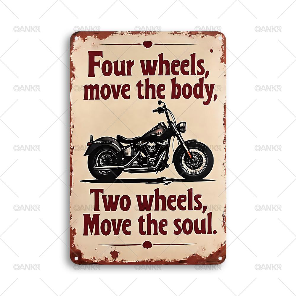 

Vintage Four Wheels Move Body Two Wheels Move Soul Metal Tin Sign Retro Motorcycle Poster Metal Signs for Man Cave Garage Decor 20x30cm（7.8x11.8inch）