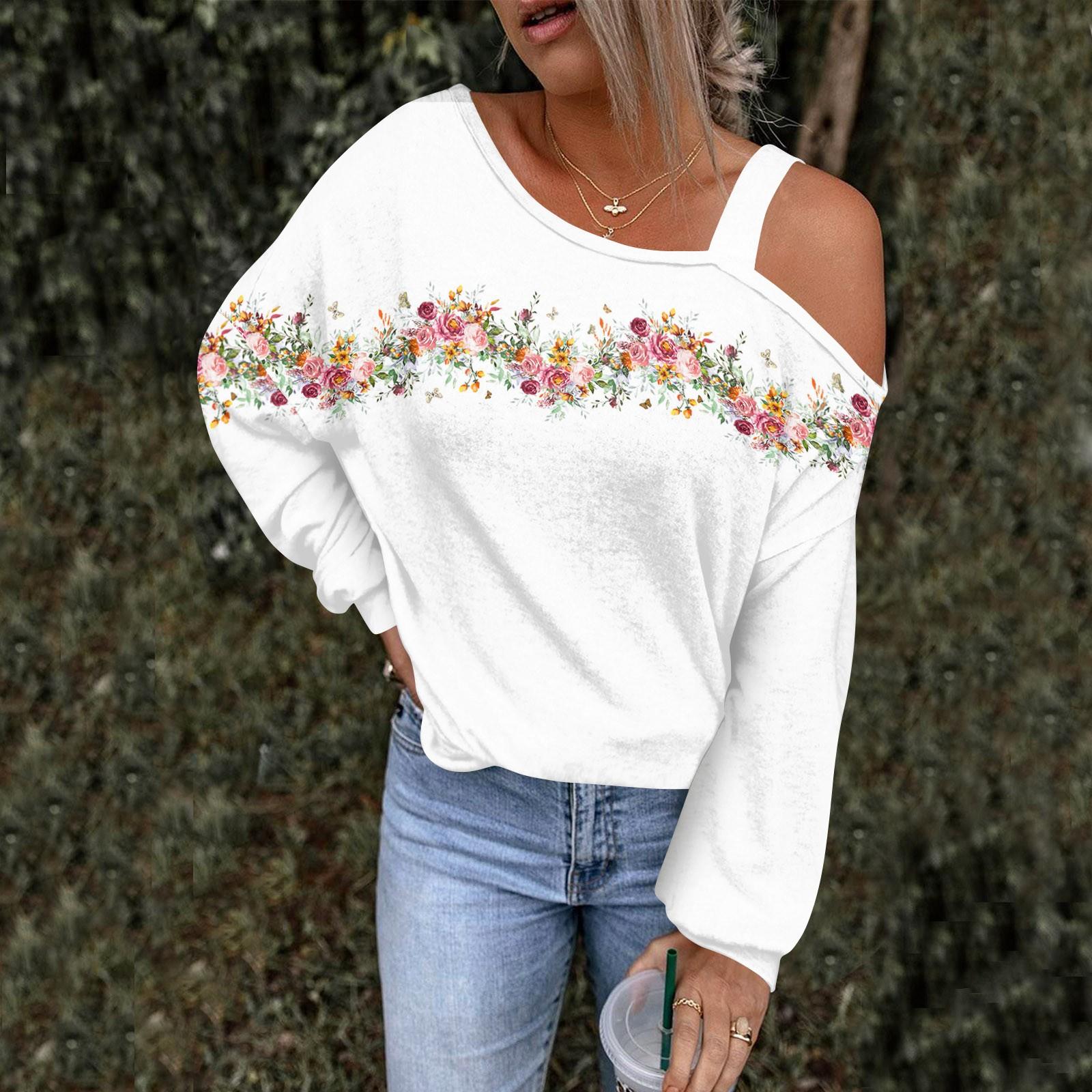 

Женская ажурная модная повседневная толстовка с капюшоном с цветочным принтом и открытыми плечами XL белый