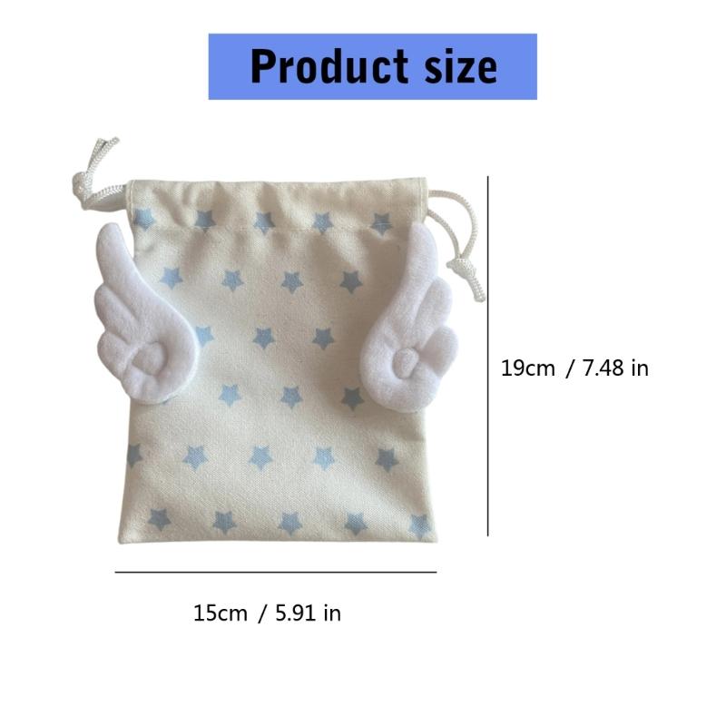 Drawstring Bag Plush Wing Cosmetic Bag Star Pattern Makeup Bag Portable Storage Bag Organizer Bag