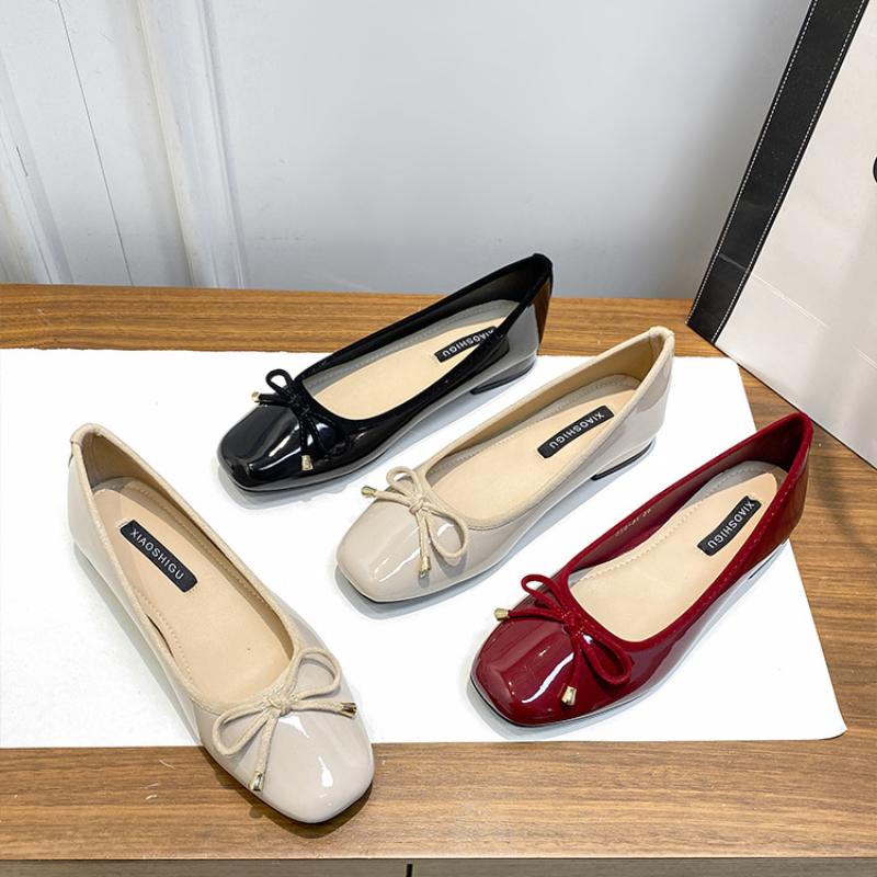 Women Comfort Slip On Flat Heels Loafers 2025 Autumn New Bow Casual Pu Leather Casual Shoes Woman Shallow Square Toe Flats Shoes