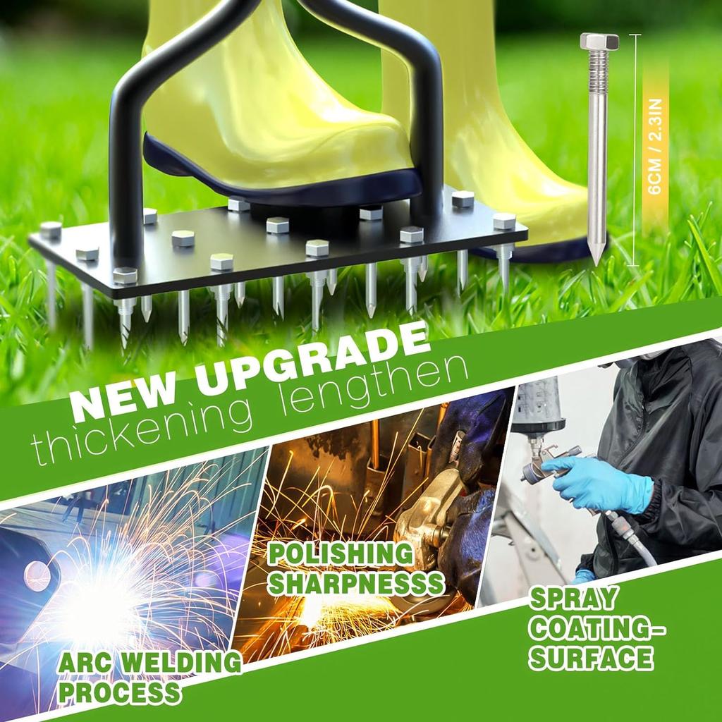 Lawn Aerator Spike Manual Tool with 15 Iron Spikes 2 In 1 Grass Soil Aeration Tool for Lawn Air Aerator Garden & A Cleaning Tool