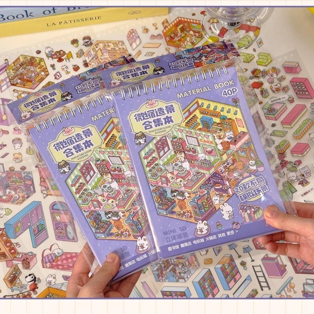 Layered House Miniature Scene Sticker Book 2D Flat Cartoon Collage Decor Stickers Daily