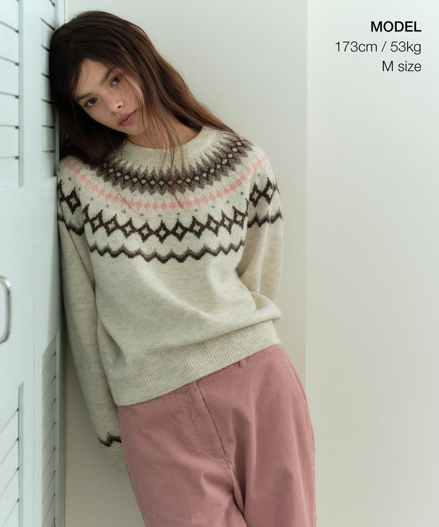 MUSINSA STANDARD WOMAN Women'S York Fair Isle Crew Neck Knit [Cream]