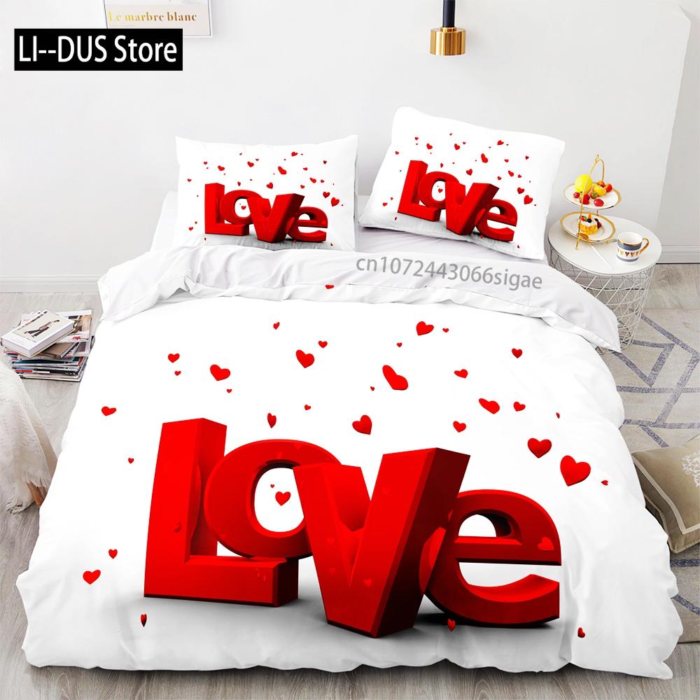 Αγάπη Σετ Κλινοσκεπασμάτων Μονό Δίκλινο Πλήρες Queen King Size Σετ Κρεβατιού Γάμου Aldult Παιδικό Υπνοδωμάτιο Σετ Παπλωματοθήκης 3D Ζευγάρι Anime 035
