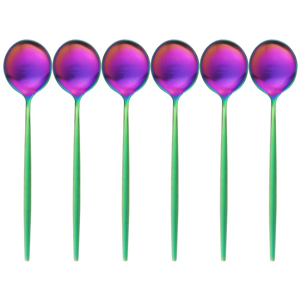 Matná 6 ks zlatá sada lžiček na večeři Nerezové lžičky polévková lžíce s dlouhou rukojetí dezertní naběračka na rýžovou kaši salátové nádobí