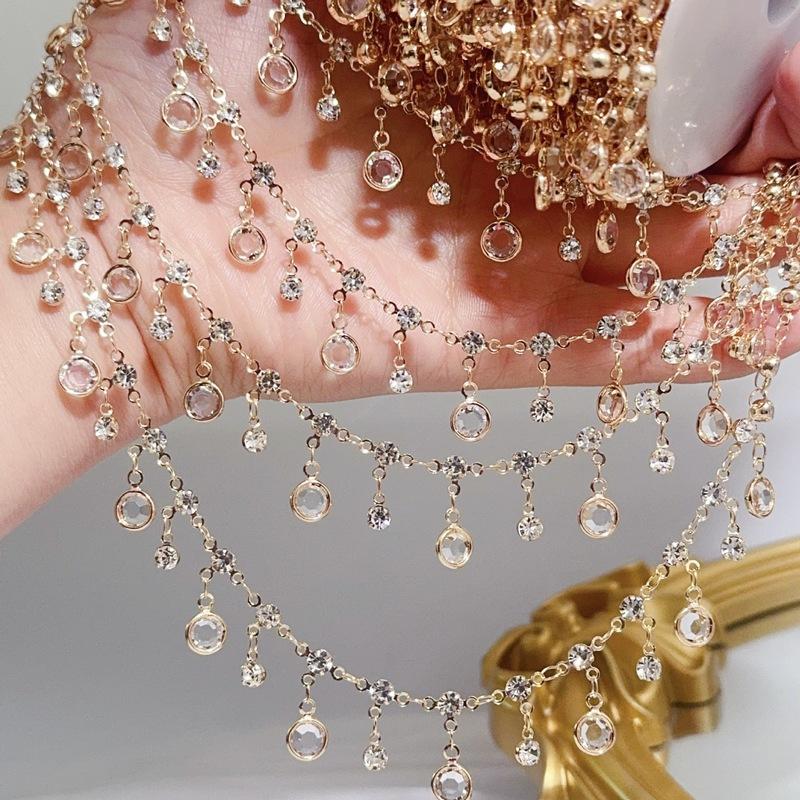 0.5/1/2M Rhinestone-Embedded Clear Glass Copper Chains For DIY Ancient Style Hairpins Bracelets Necklaces Jewelry Accessories