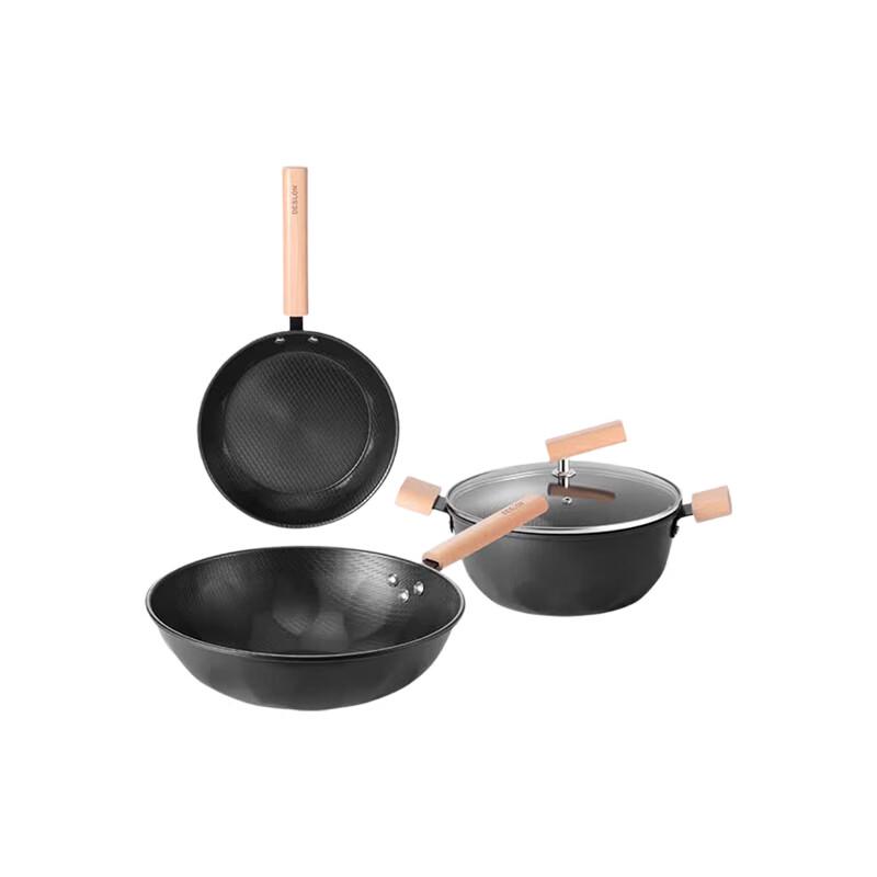 DESLON Coating-Free Forged Fine Iron Wok Set