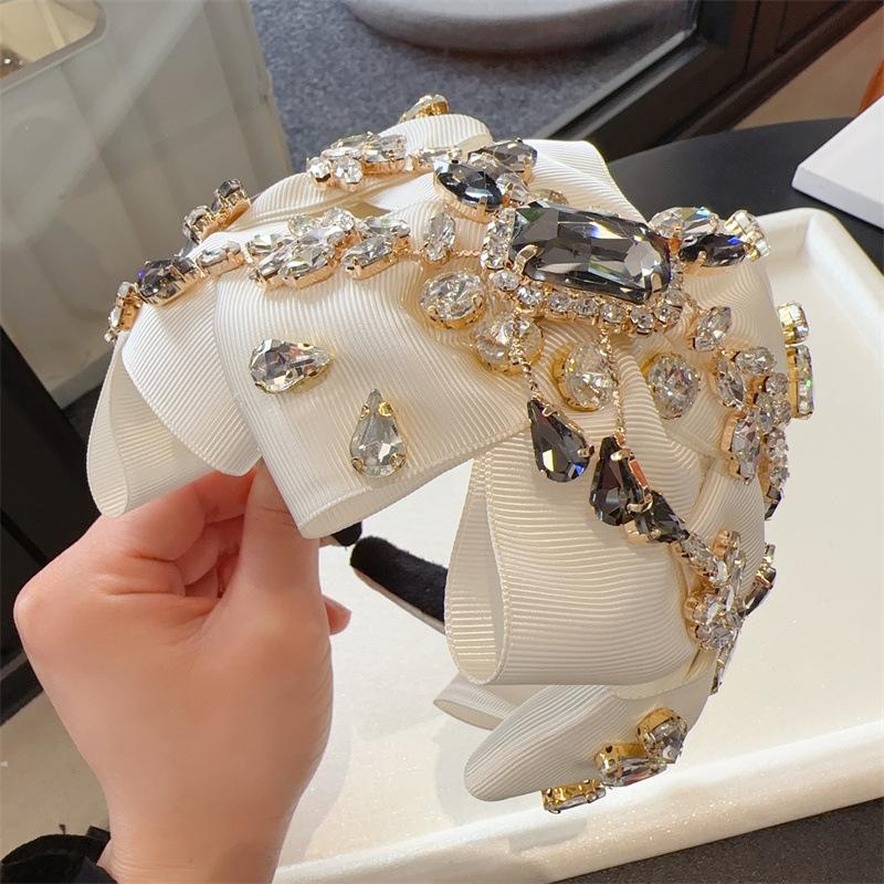 

Очень большая повязка на голову с бантом для женщин, девочек, большая повязка для волос с бантом, повязка на голову со стразами и кристаллами, черная, красная, аксессуар для волос