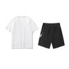 Li Ning Logo Print Round Neck Pullover Short Sleeve T-Shirt Fashion Versatile Loose Fit Shorts Casual Sports Set Unisex Sets AHSS549-2+YKSV151-1