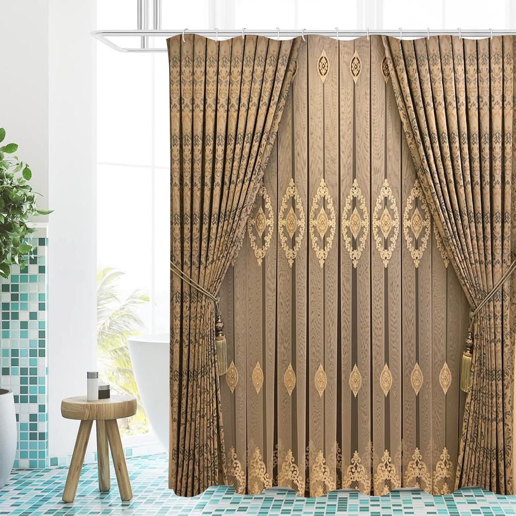 2D Gauze Curtain Printing Pink Shower Curtain, Bathroom Shower Waterproof Curtain with 12 Hooks, Home Decoration, Free Delivery