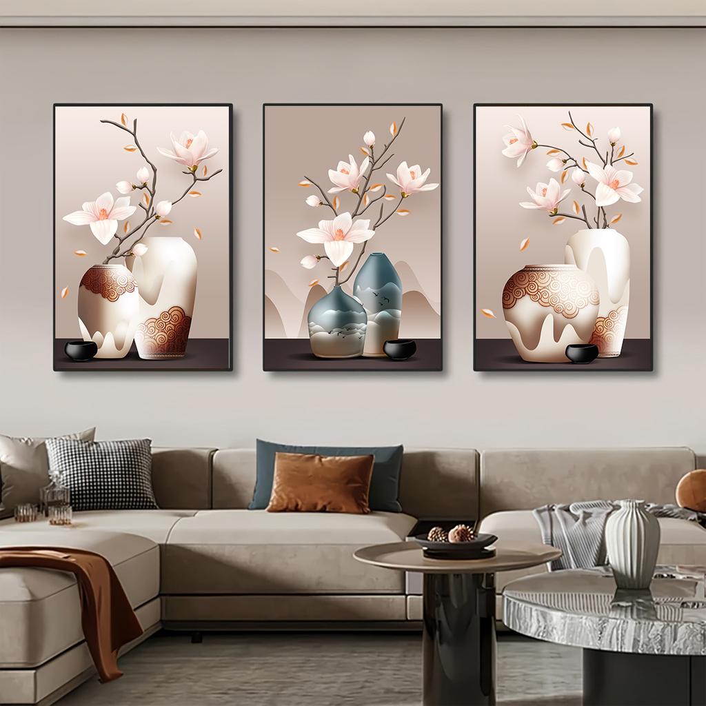 Retro Blumen Leinwandgemälde Wandkunst Bilder Chinesischer Stil Vintage Poster und Drucke für Wohnzimmer Flur Dekor