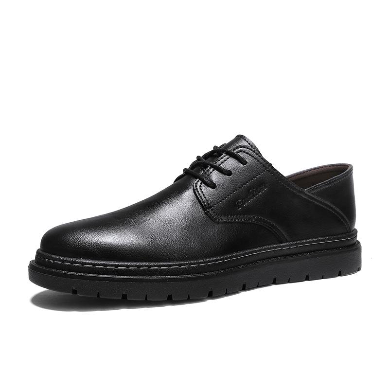 Men s Round Toe Slip-On Two-Layer Cowhide Leather Business Shoes - Breathable, Flat Bottom, Lace-Up Casual Low-Cut Design 40 чёрный
