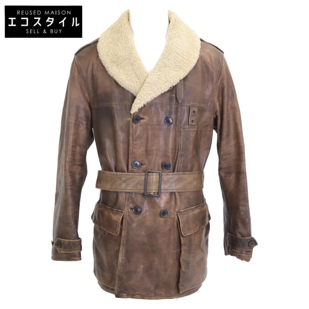 RRL [BYRD EXPDITION] Cowhide Shearling Lambskin Double-Breasted Flight Car coat M BrownUsed