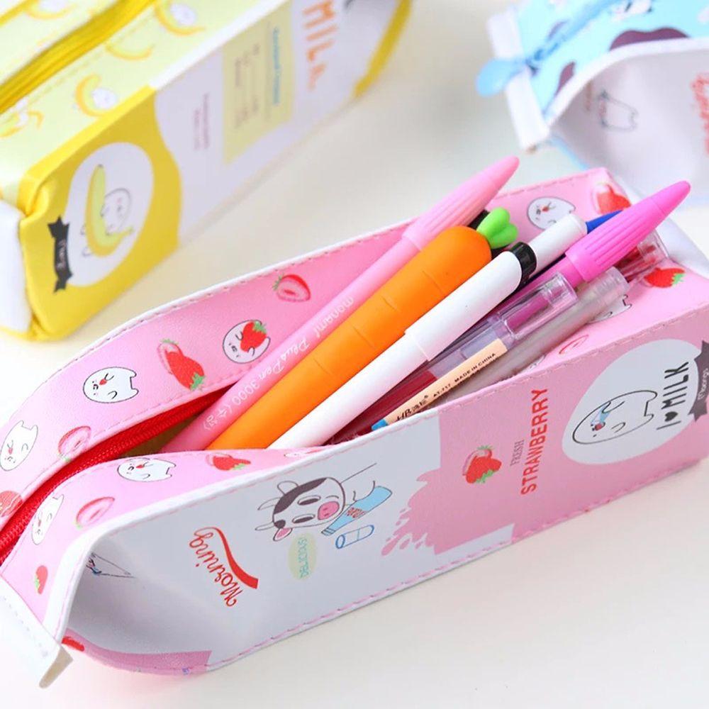 School Stationery Cartoon Morning Milk Waterproof Fruit Milk Carton Pen Bag Pencil Case Pencil Box