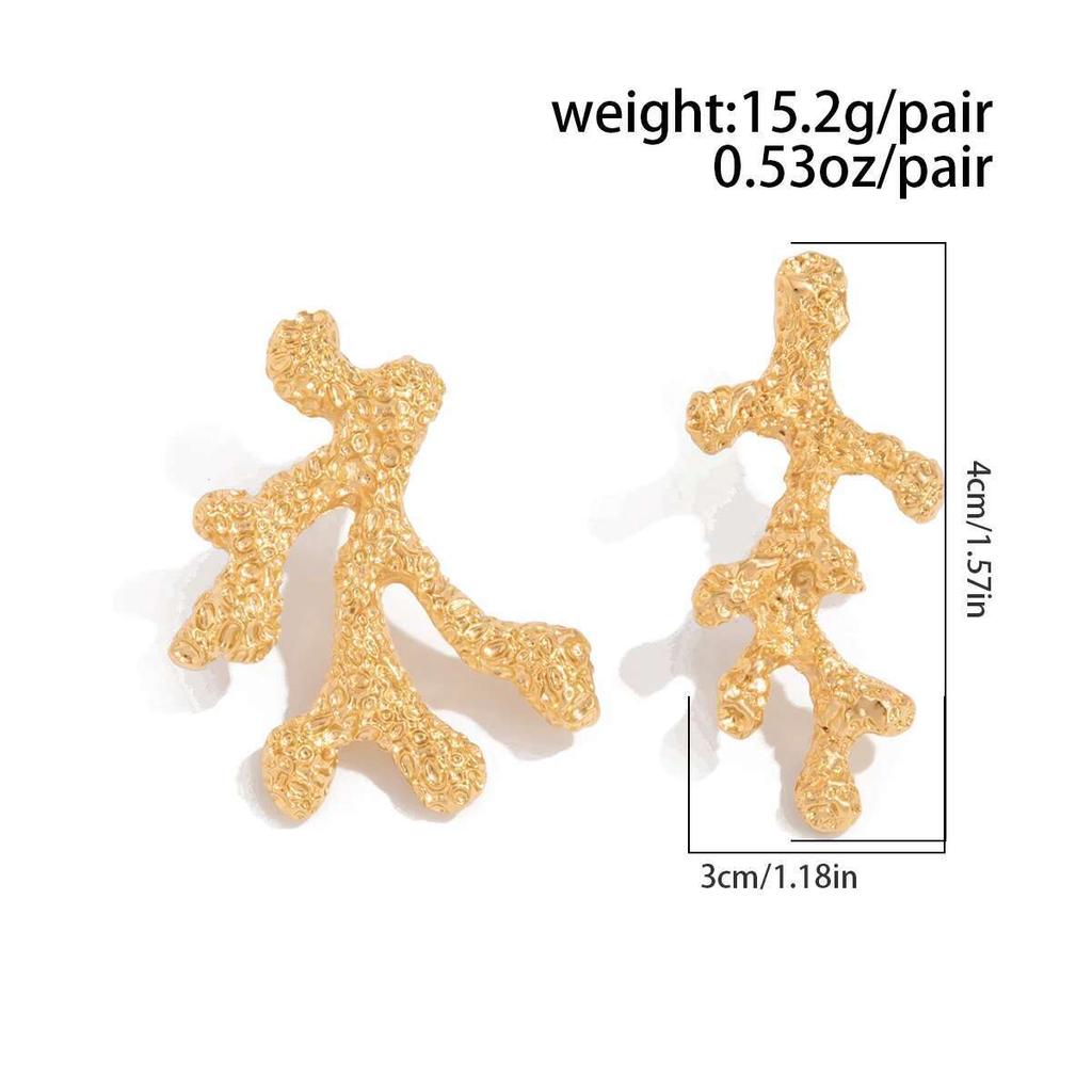 PuRui Creative Unique Irregular Metal Coral Stud Earrings Women Irregular Summer Beach Charm Exquisite Earrings Zircon 2025