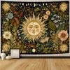 2D Sun Face Tapestry 2D Printing Floral Moon Phases Living Room Bedroom Wall Decor