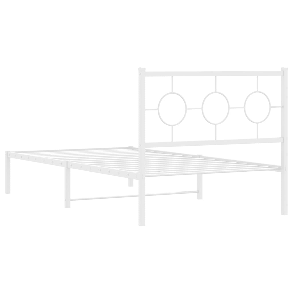 Metal Bed Frame with Headboard White 100x200 cm