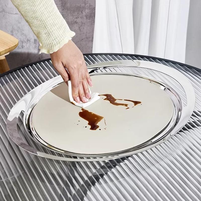 Luxury Stainless Steel Tray Circular Arc Fruit Plate Dessert Storage Trays Modern Home Decorative Trays Kitchen Organization