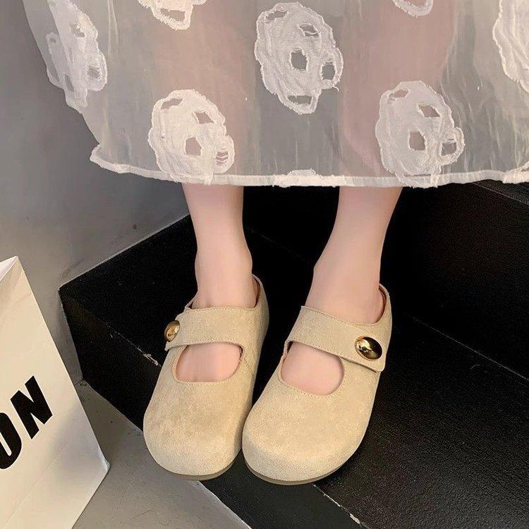 Inner height-increasing shoes women's spring and summer new one-pedal lazy shoes Mary Jane single shoes bag head half drag