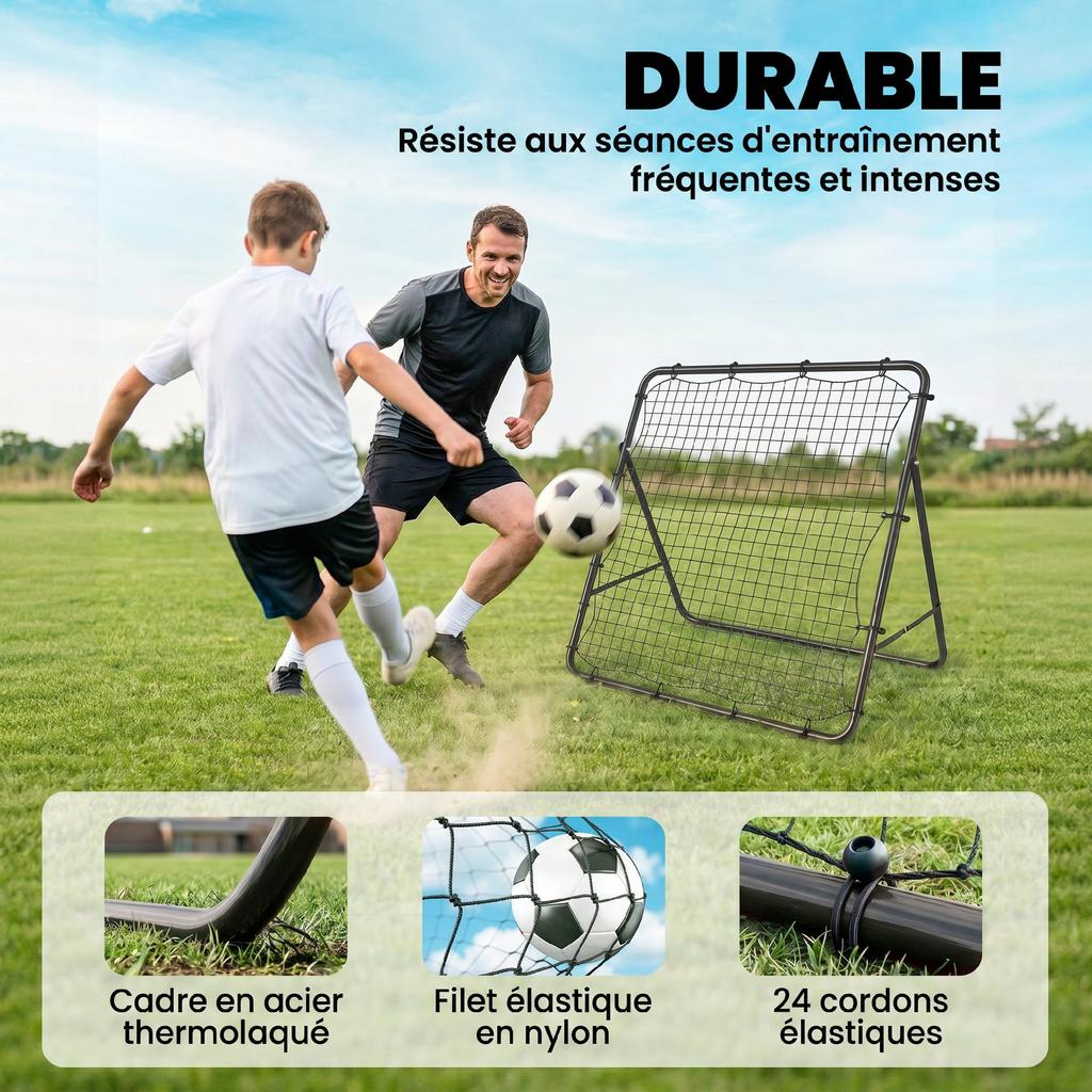 Folding Rebound Net, 5-Angle, 24 Elastic Cords, Football, Steel, 120 X 73 X 112 Cm, Black
