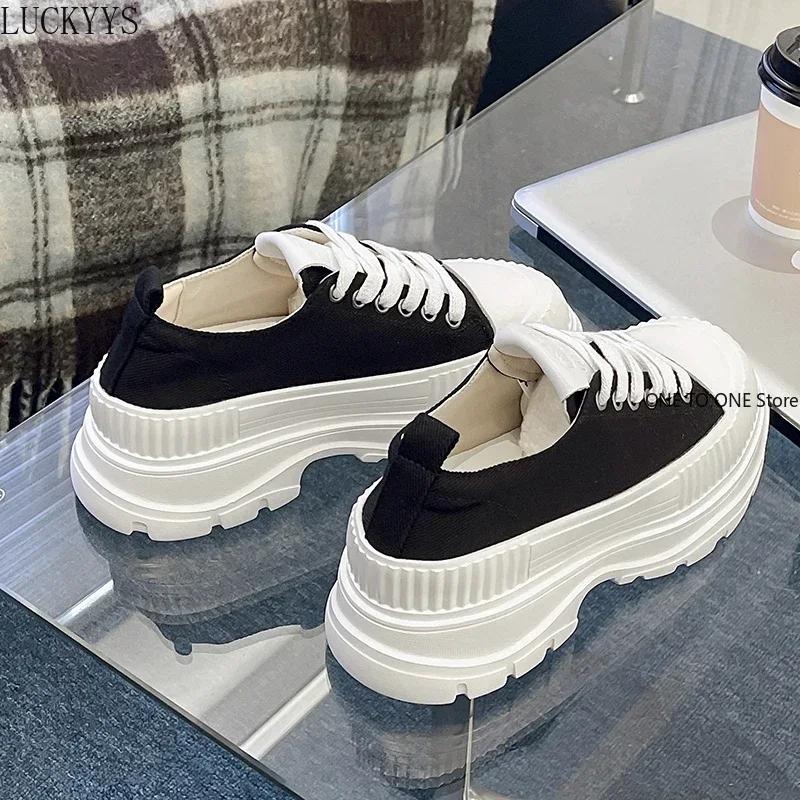 Дропшиппинг Женские вулканизированные туфли Белые толстые каблуки Холщовые кроссовки — фото 6