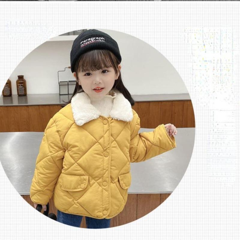 Solid Color Children's Cotton Wear Down Jacket Boys and Girls Personality Thickening Warm Fur Collar Coat