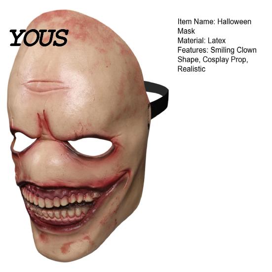 Halloween Party Accessory Smiling Clown Mask for Men, Scary Toothy Latex Creepy Mask, Masquerade Horror Cosplay Haunted House Costume