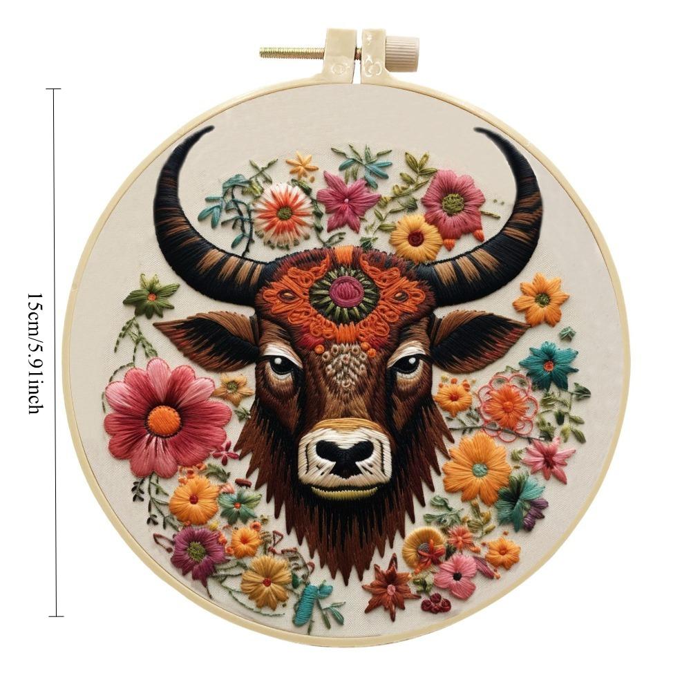 1 Stück Tier Kuh Muster Stickerei DIY Stoff Bastelset, Kreatives Handwerk Nähset