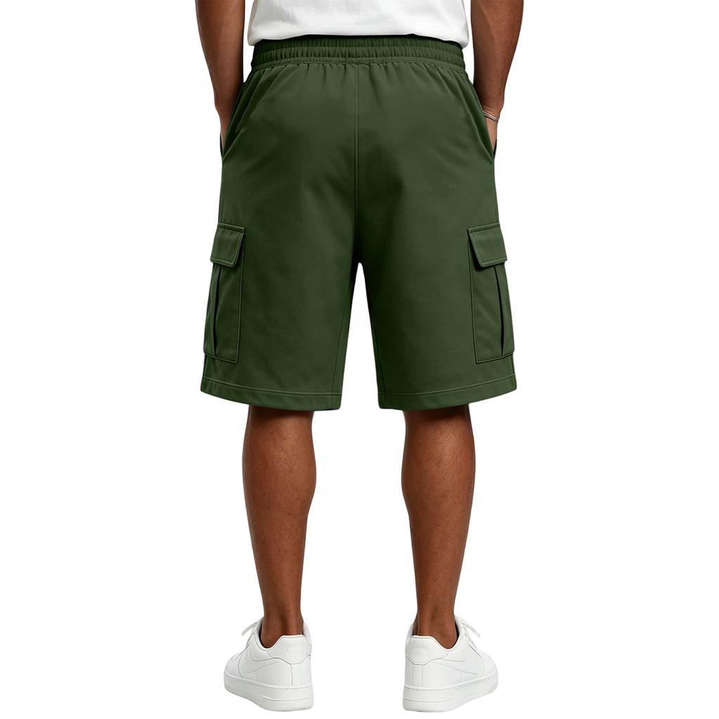 Herren Freizeithose mit Kordelzug und Cargotaschen Entspannte Passform Elastischer Bund Weicher Stoff Knielanges Design