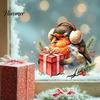 Waterproof PVC Glass Film Christmas Bird Static Window Clings, Decals with Santa Hat And Decorative Stickers for Home Gift Box, Removable Holiday Door