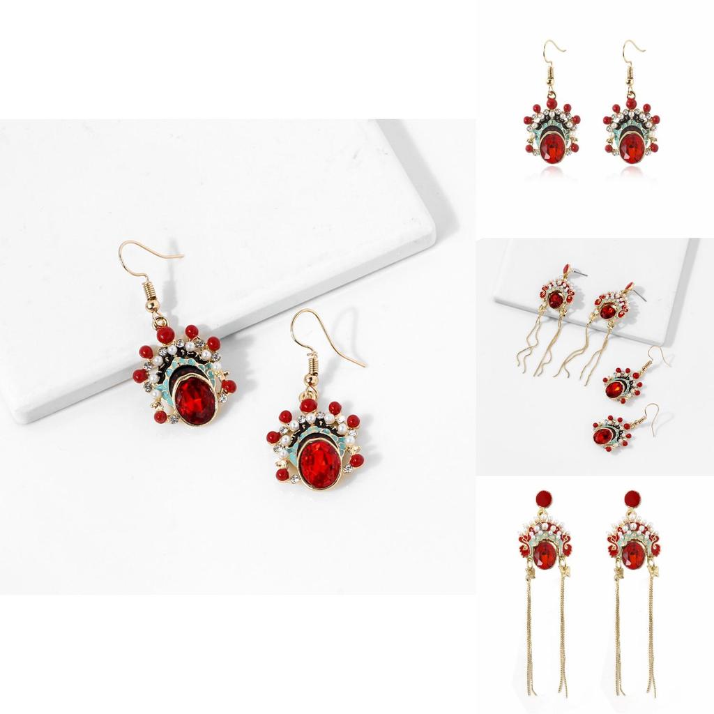 Opera Chinese Exquisite Mask Earrings With Flowing Tassels Women For