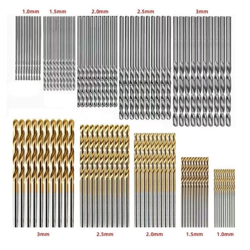 50/100Pcs Titanium-Coated Twist Drill Bit Set 1-3Mm Small Drill Bit Electric Drill Drilling Set Woodworking
