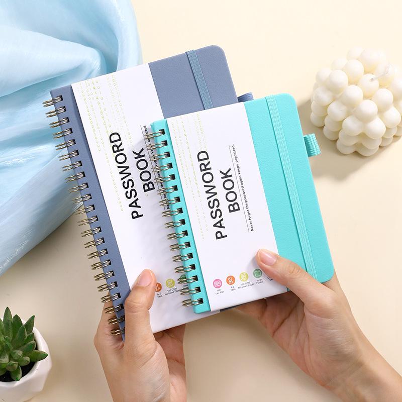 Password Record Notebook with Letter Labels, Faux Leather Index Pages, Pen Holder, and Binding Strap