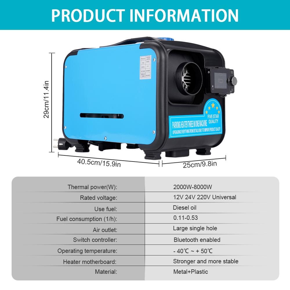 12V&24V&220V AC&DC Universal Diesel Air Heater All In One Parking Heater 2-8KW With Bluetooth Control For Home RV Vehicle