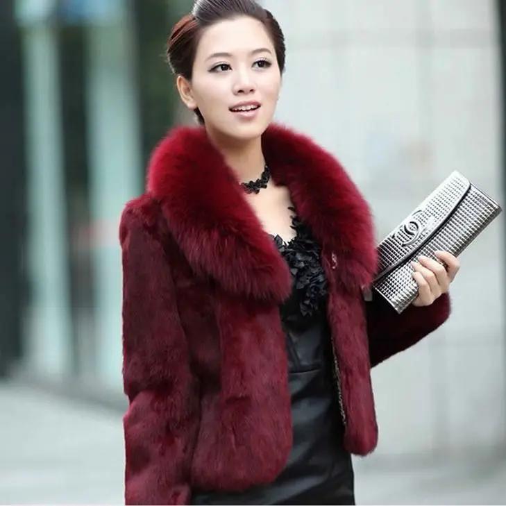 New Womens Winter Autumn Short Section Faux Fur Jackets Man-made Rabbit  Collar Casual  Coats E98